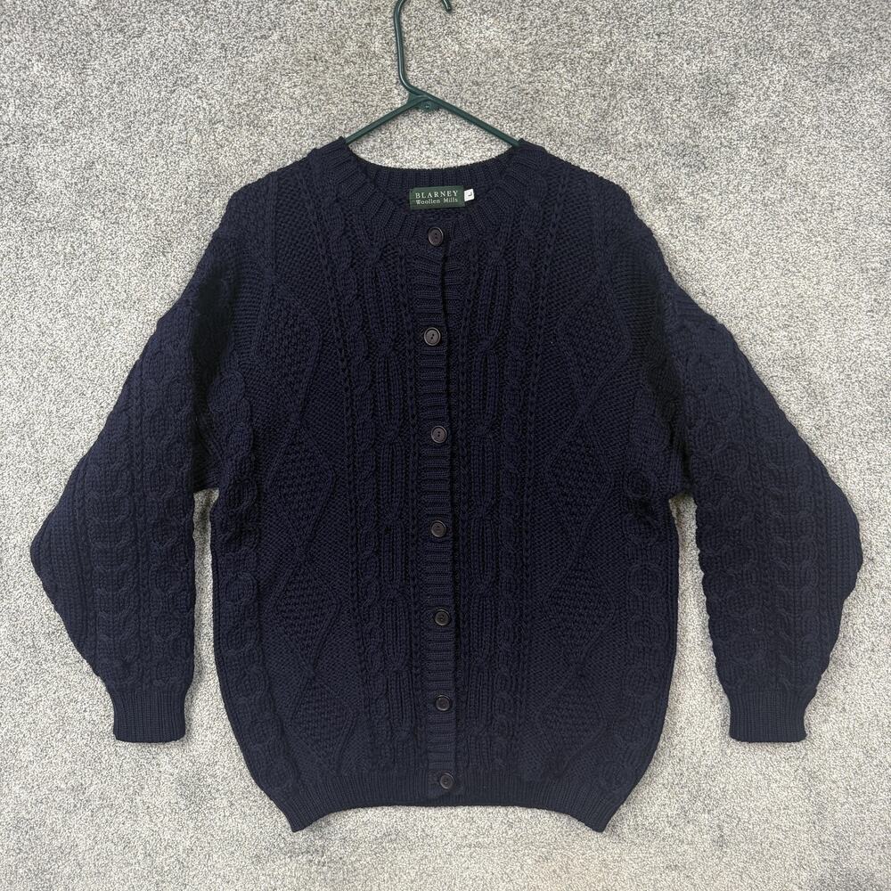 Blarney Woollen Mills Cardigan L Wool Aran Fisherman Irish Cable Knit Heritage